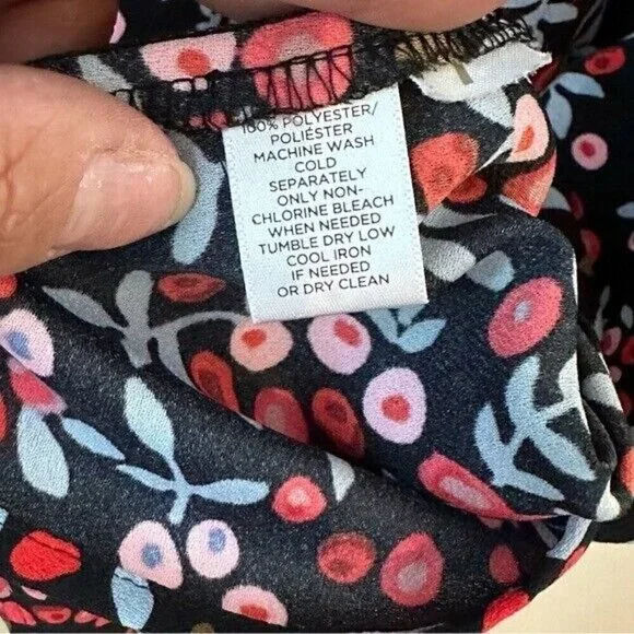 Loft Floral Berry Women’s Dress Size M Velvet Trim Keyhole Cut Out Long Sleeve - Picture 7 of 9